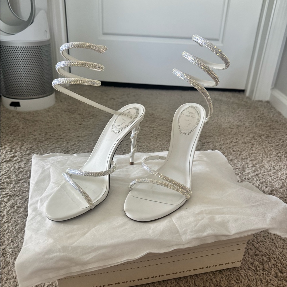 Rene Caovilla Margot Swarovski White Sandal Jewel Heels
